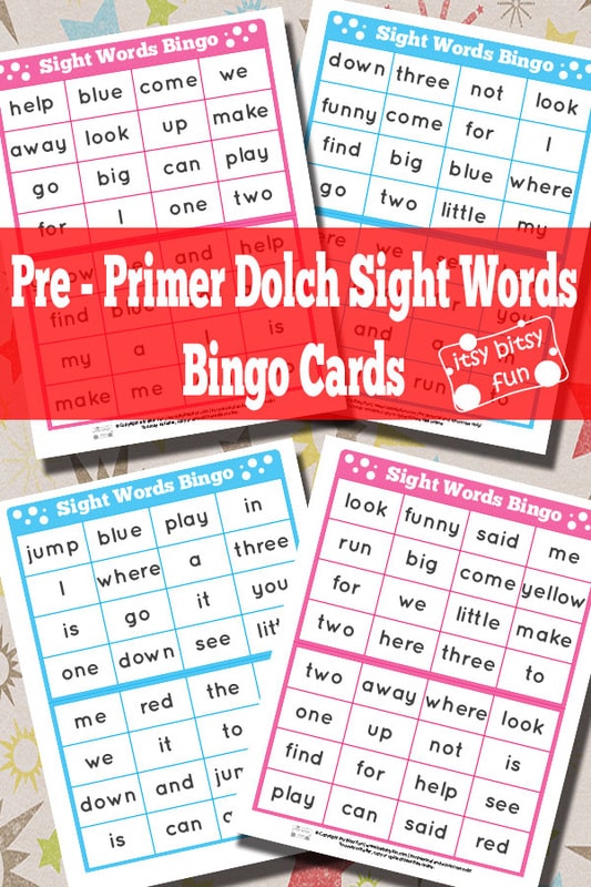Pre-Primer Dolch Sight Words Bingo Cards