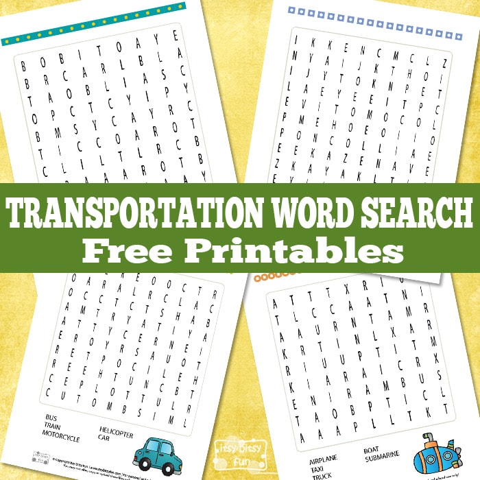 Free Transportation Word Search Puzzles