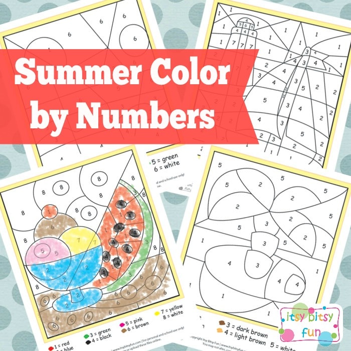 Printable Summer Color by Numbers Worksheets