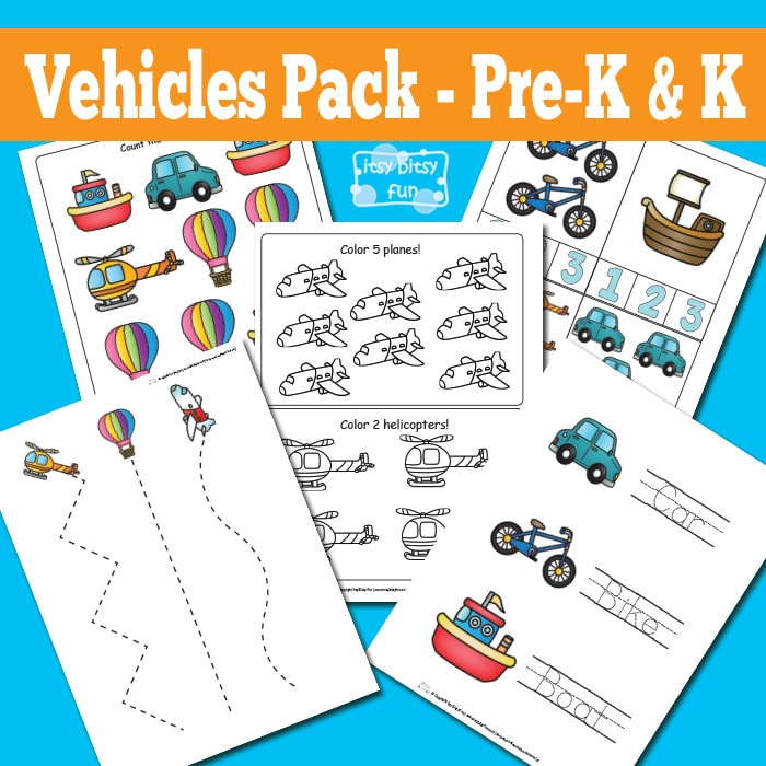Vehicles Printable Worksheets for Kindergarten and Preschool - Pre Kindergarten Worksheets